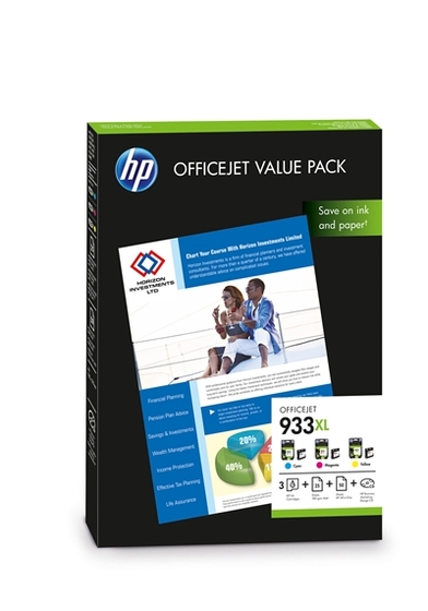 HP 933XL multipack, 3 színű nagy kapacitású patroncsomag + papír (CR711AE) eredeti