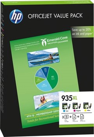 HP 935XL multipack, 3 színű nagy kapacitású patroncsomag + papír (F6U78AE) eredeti