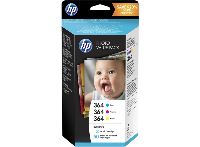 HP 364 multipack, 3 színű patron + fotópapír (T9D88EE) eredeti