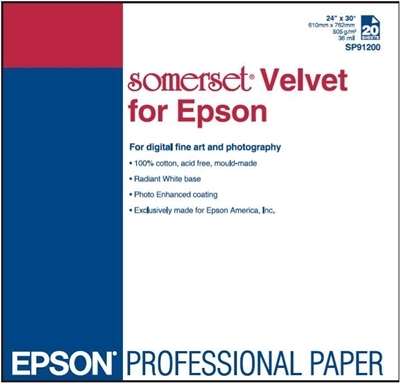 Epson Somerset Velvet Fine Art Paper, 24col X 30col, 505g, 2
