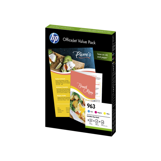 HP 963 Value Pack, 3 színű patroncsomag + papír (6JR42AE) eredeti