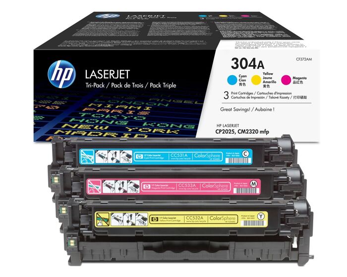 HP 304A színes kit (CF372AM 1-1db ciánkék, magenta és sárga toner) eredeti